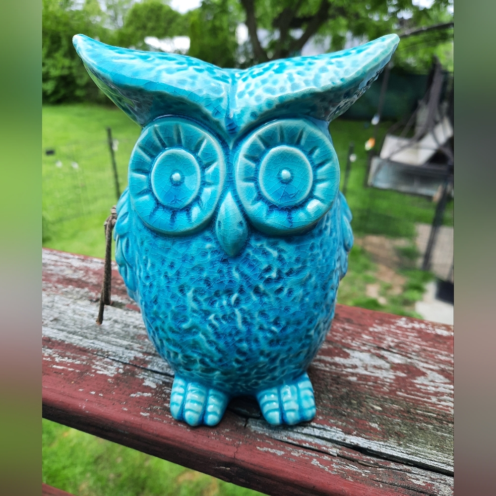 Blue Ceramic Owl Figurine